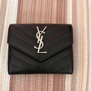 Ysl monogram compact tri fold embossed leather
